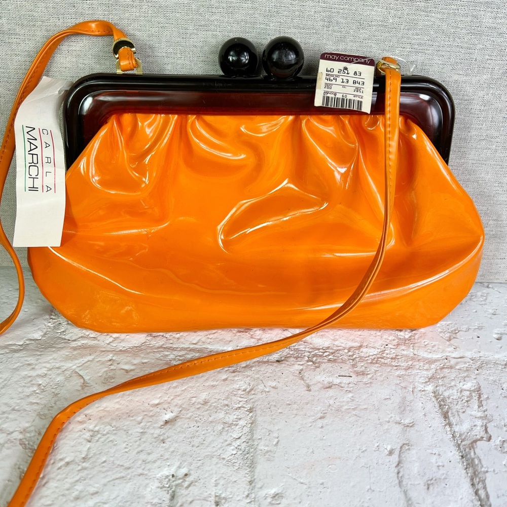 VINTAGE NWT Carla Marchi Italian made vinyl purse with faux tortoiseshell clasp - Picture 7 of 7